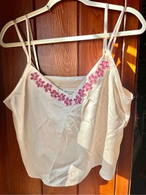 nwot vintage macy’s fairycore ivory satin embroidered cami top size medium
